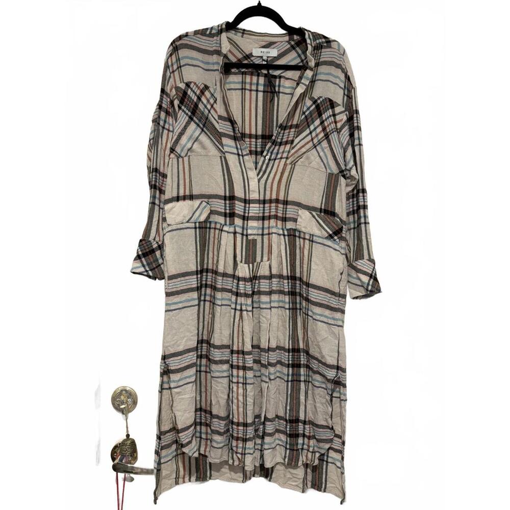 Reiss plaid long sleeve women's midi shirt dress sz 8 #1571